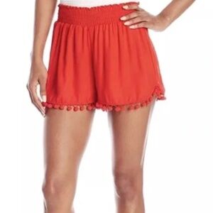 Show Me Your Mumu Red Pom Pom Shorts Size Small Boho Tassel Trim